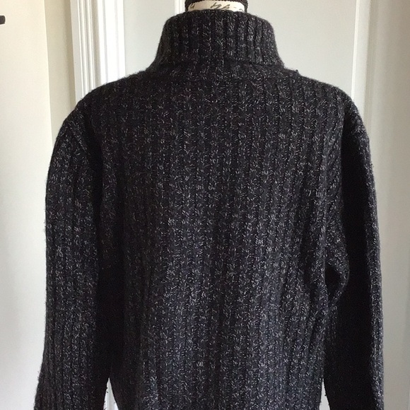 H&M black lambs wool blend button collar turtleneck long sleeve knit sweater M - Picture 11 of 13